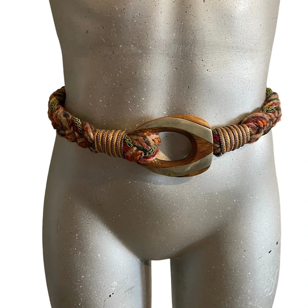 Vintage Braided Belt Cloth Bohemian Hippie Western Festival Multicolor Sz Small